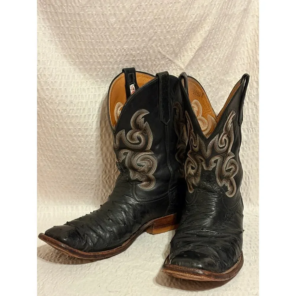Rios of Mercedes R9003 Full Quill Ostrich Calfskin Upper Mens 12D Handmade Boots